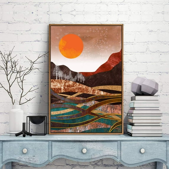 IDEA4WALL Framed Canvas Prints Wall Art Abstract Mountain Nature Scenery Landscape Artwork for Living Room Decoration, 16x24 inches