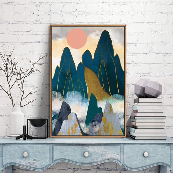 IDEA4WALL Framed Canvas Prints Wall Art Abstract Mountain Nature Scenery Landscape Artwork for Living Room Decoration, 16x24 inches
