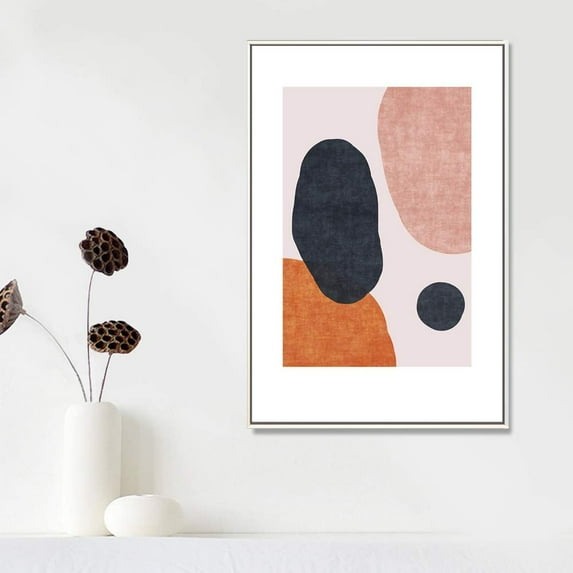 IDEA4WALL Framed Canvas Prints Wall Art Blue, Pink & Orange Textured Spots for Living Room, Bedroom, Office Ready to Hang - 24x36 inches