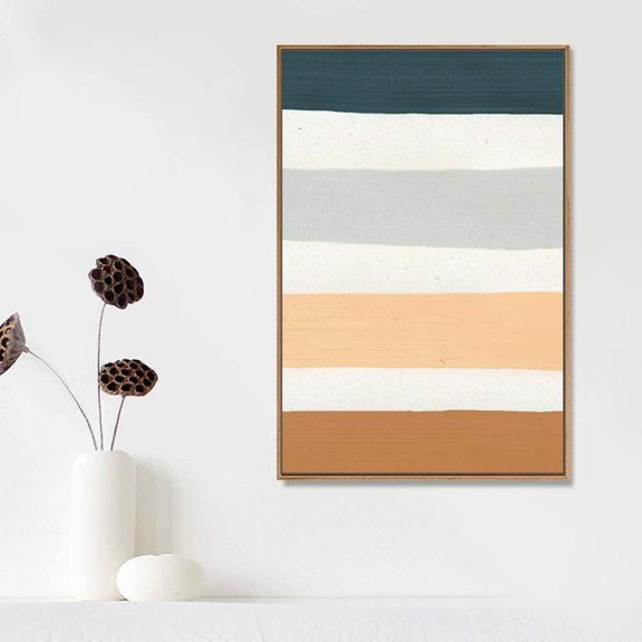 IDEA4WALL Framed Canvas Prints Wall Art Blue, Tan & Brown Striped Color Field for Living Room, Bedroom, Office Ready to Hang - 24x36 inches