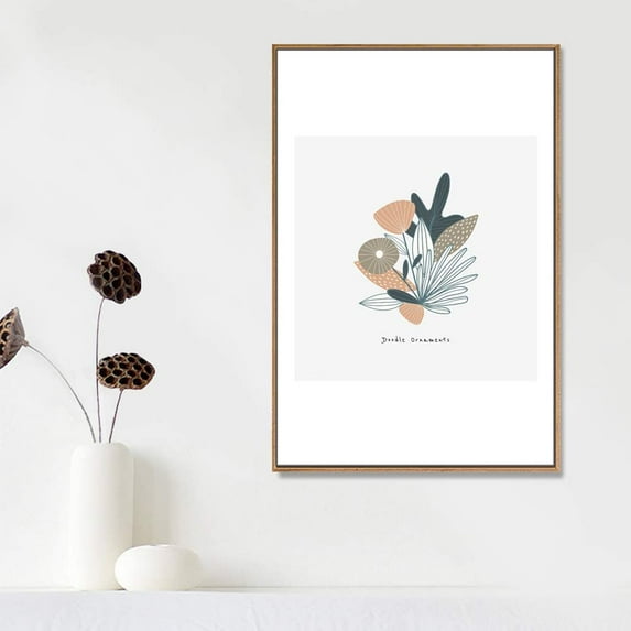 IDEA4WALL Framed Canvas Prints Wall Art Doodle Ornaments with Pastel Jungle Flowers Modern Art for Living Room, Bedroom, Office Ready to Hang - 16x24 inches