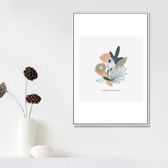 IDEA4WALL Framed Canvas Prints Wall Art Doodle Ornaments with Pastel Jungle Flowers Modern Art for Living Room, Bedroom, Office Ready to Hang - 24x36 inches