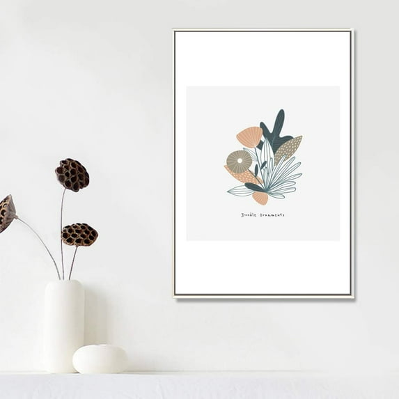 IDEA4WALL Framed Canvas Prints Wall Art Doodle Ornaments with Pastel Jungle Flowers Modern Art for Living Room, Bedroom, Office Ready to Hang - 16x24 inches