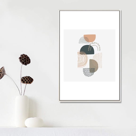 IDEA4WALL Framed Canvas Prints Wall Art Dotted, Solid & Spiral Semi-Circles Geometric Shapes Illustrations Modern Art for Living Room, Bedroom, Office Ready to Hang - 16x24 inches