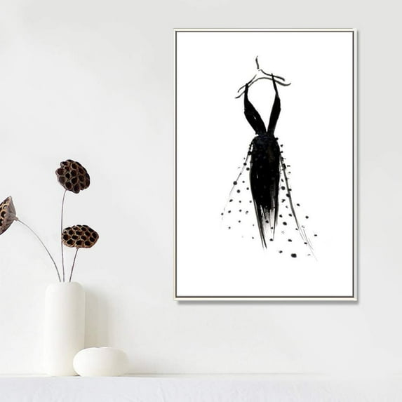 IDEA4WALL Framed Canvas Prints Wall Art Fashion Design of Black Dotted Tulle Dress for Living Room, Bedroom, Office Ready to Hang - 24x36 inches
