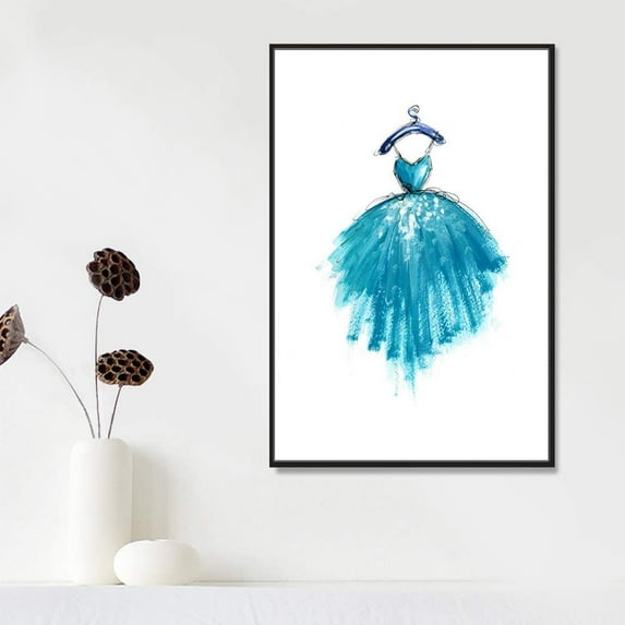 IDEA4WALL Framed Canvas Prints Wall Art Fashion Design of Blue Tulle Dress for Living Room, Bedroom, Office Ready to Hang - 24x36 inches