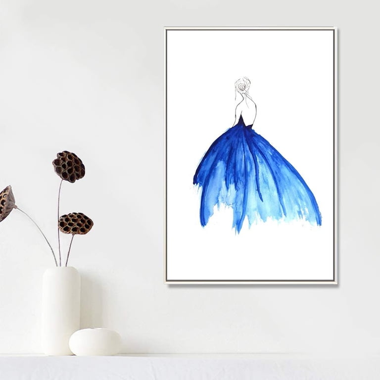 Idea4wall Framed Canvas Prints Wall Art Fashion Design of Navy Blue Dress for Living Room, Bedroom, Office Ready to Hang - 16x24 inches, Size: 16 x 24