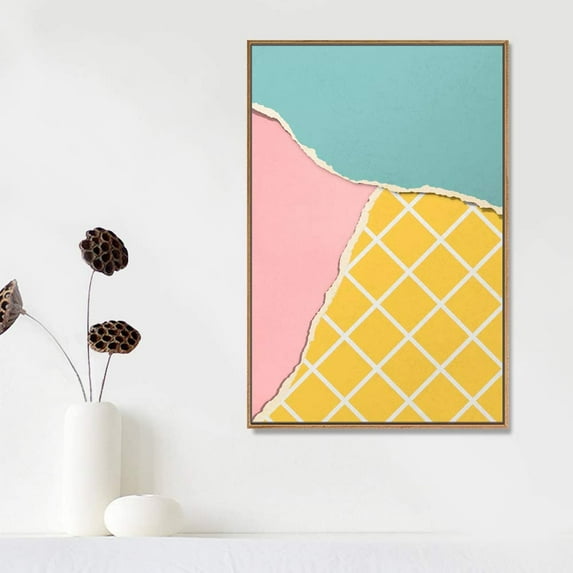 IDEA4WALL Framed Canvas Prints Wall Art Ripped Textured Teal, Pink & Yellow Display for Living Room, Bedroom, Office Ready to Hang - 24x36 inches