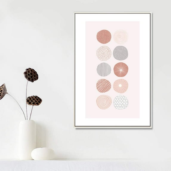 IDEA4WALL Framed Canvas Prints Wall Art Striped, Dotted & Spiral Pastel Pink Circles Abstract Shapes for Living Room, Bedroom, Office Ready to Hang - 24x36 inches