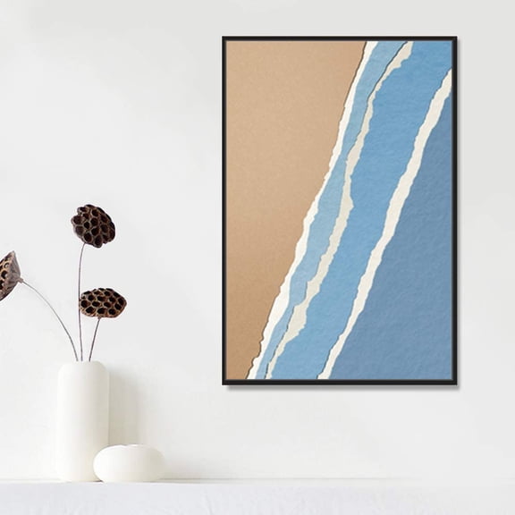 IDEA4WALL Framed Canvas Prints Wall Art Torn Blue & Tan Textured Color Field Geometric Shapes for Living Room, Bedroom, Office Ready to Hang - 16x24 inches