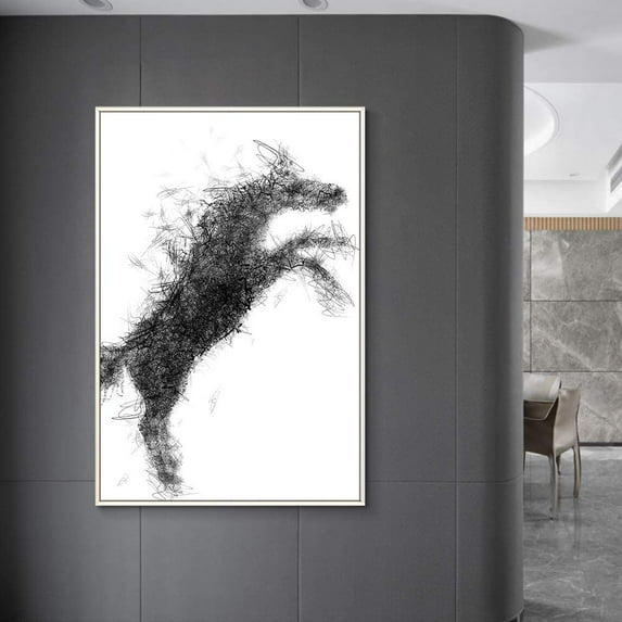 IDEA4WALL Framed Canvas Wall Art Abstract Black Horse Prints for Modern Home Decoration, 16"x24"