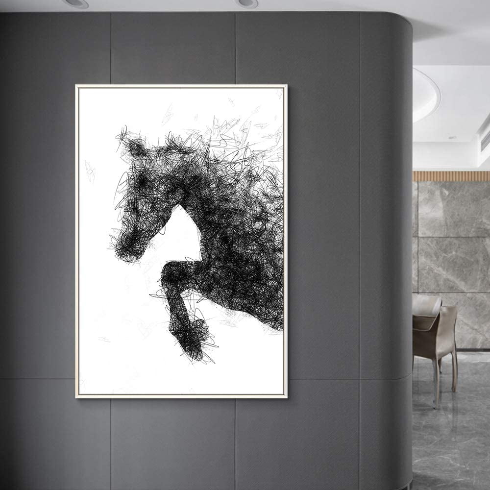 IDEA4WALL Framed Canvas Wall Art Abstract Black Horse Prints for Modern ...