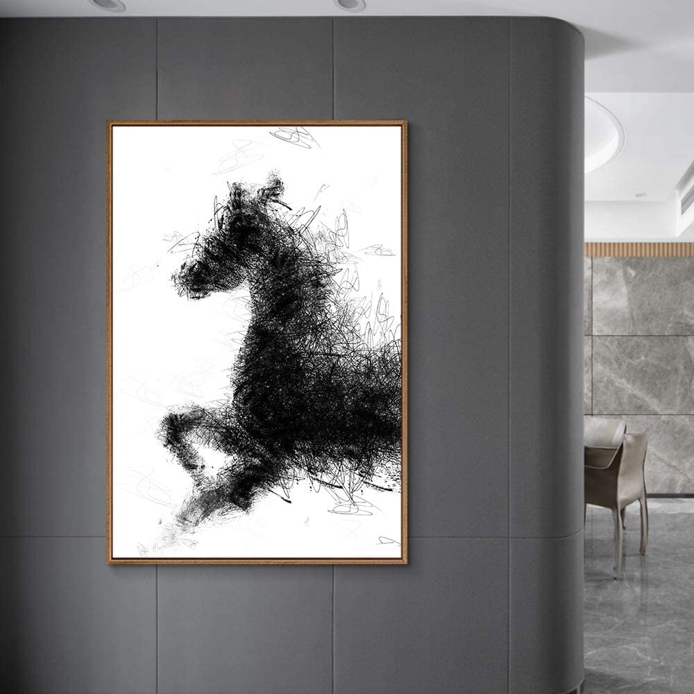 IDEA4WALL Framed Canvas Wall Art Abstract Black Horse Prints for Modern ...
