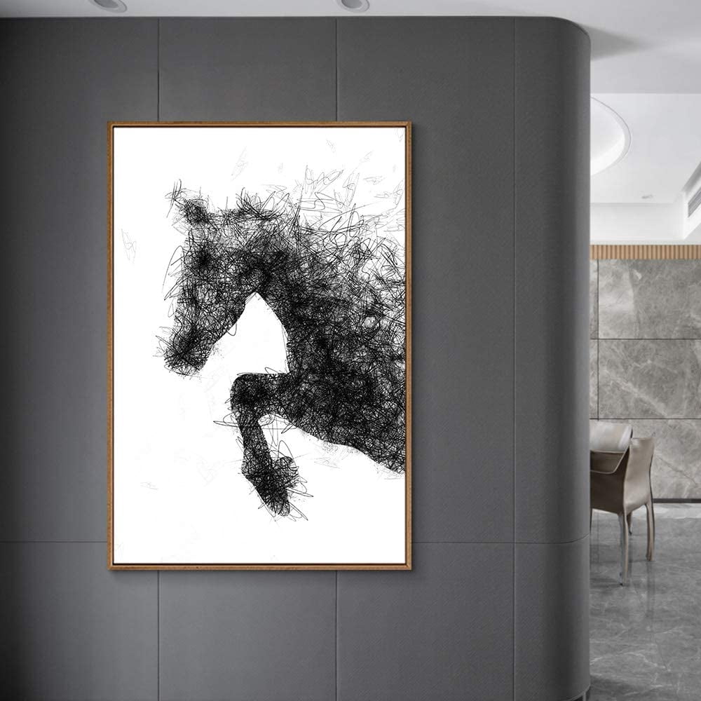 IDEA4WALL Framed Canvas Wall Art Abstract Black Horse Prints for Modern ...