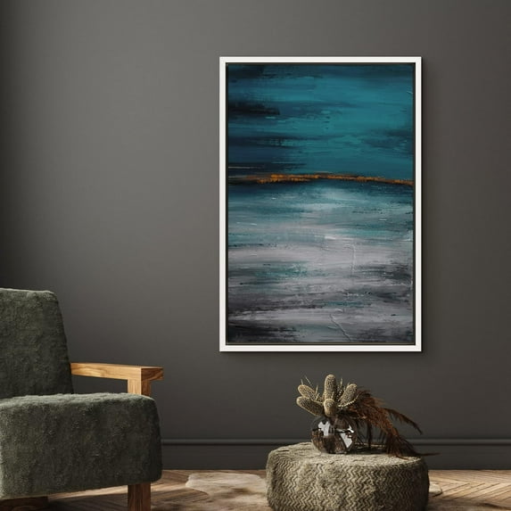 IDEA4WALL Framed Canvas Wall Art Abstract Black & White & Blue Block Prints Home Artwork Decor Contemporary Relax/Calm Landscape Paint for Living Room, Bedroom, Dining Room - 16"x24" White