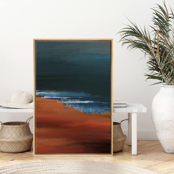 IDEA4WALL Framed Canvas Wall Art Abstract Dark Red & Blue Block Prints Home Artwork Decor Contemporary Relax/Calm Landscape Paint for Living Room, Bedroom, Dining Room - 24"x36" Natural