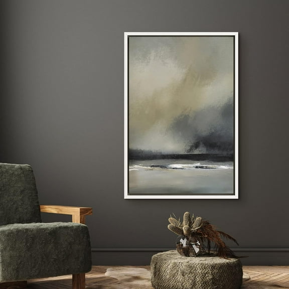 IDEA4WALL Framed Canvas Wall Art Abstract Dark Texture Canvas Prints Home Artwork Decor Contemporary Relax/Calm Landscape Paint for Living Room, Bedroom, Dining Room - 16"x24" White