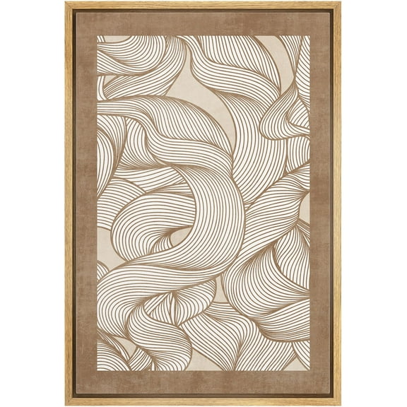 IDEA4WALL Framed Canvas Wall Art Abstract Minimalist Twisted Thread Illustrations White & Brown Geometric Shape Modern Art Boho Relax/Calm for Living Room, Bedroom, Office - 24"x36" Natural