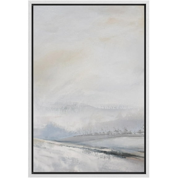IDEA4WALL Framed Canvas Wall Art Abstract Print Ethereal Winter Landscape Soft and Light Tones Minimalist Pastel Digital Art Decorative Modern Room Decor for Bedroom, Office - 16"x24" White