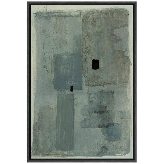 IDEA4WALL Framed Canvas Wall Art Abstract Print in Gray and Blue Tones Minimalist Pastel Digital Art Modern Art Decorative Bohemian Wall Decor for Living Room, Bedroom, Office - 16"x24" Black