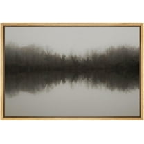 IDEA4WALL Framed Canvas Wall Art Abstract Print in Gray Serene Lake Reflection Calm Misty Forest Scene Illustrations Modern Art Decorative for Living Room, Bedroom, Office - 16"x24" Natural