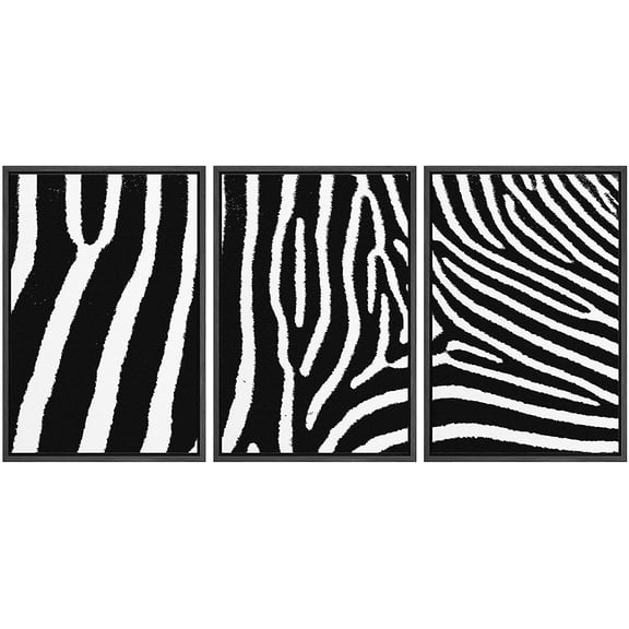 IDEA4WALL Framed Canvas Wall Art Abstract Zebra Animals Patterns Digital Art Minimalism Modern Closeup Fun Black and White for Living Room, Bedroom, Office