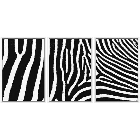IDEA4WALL Framed Canvas Wall Art Abstract Zebra Animals Patterns Digital Art Minimalism Modern Closeup Fun Black and White for Living Room, Bedroom, Office