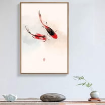 IDEA4WALL Framed Canvas Wall Art Asian Style Koi Fishes in Water Vintage Art Colorful Animals Wall Decor Boho Pastel Nature Wildlife Print for Living Room, Bedroom, Office - Natural 24"x36"