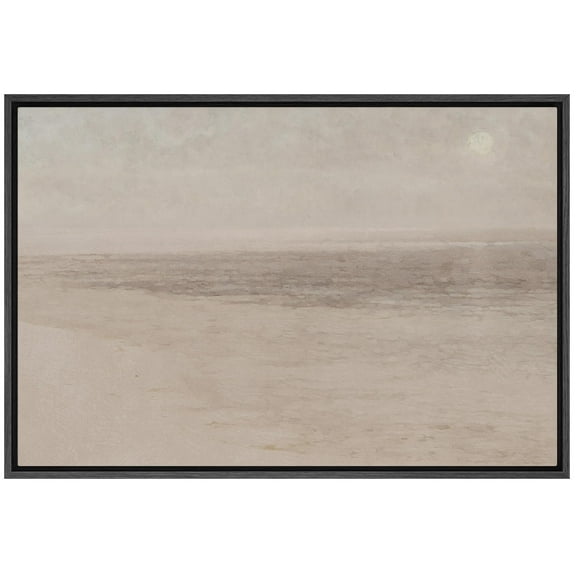 IDEA4WALL Framed Canvas Wall Art Beach Landscape in Soft Tones Illustrations Abstract Art Earthy Keynote Minimal Print Wall Decor Relax/Clam for Living Room, Bedroom, Office - 24"x36" Black
