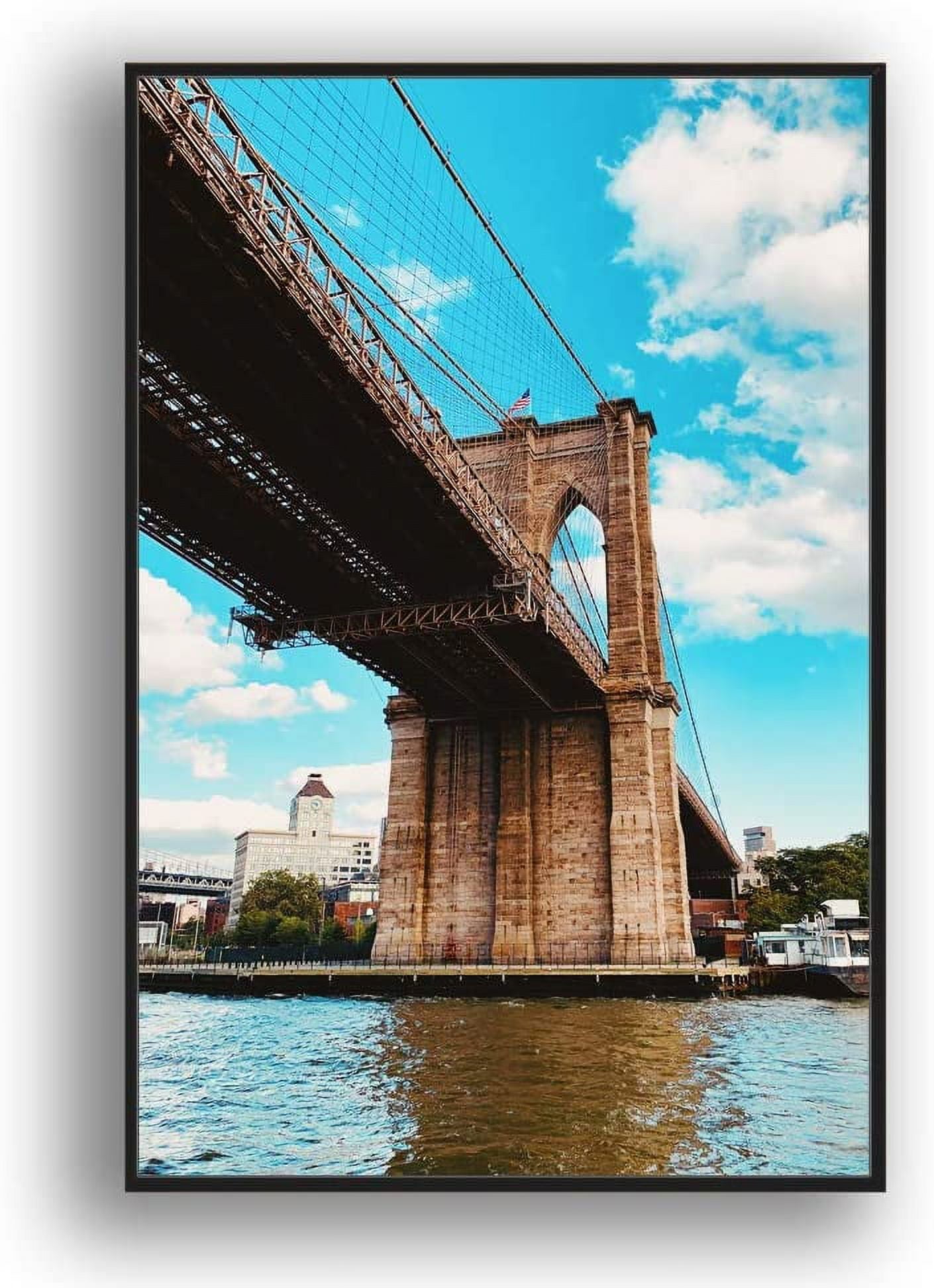 Brooklyn Bridge Black and White Framed Canvas Print, 16" x 24"