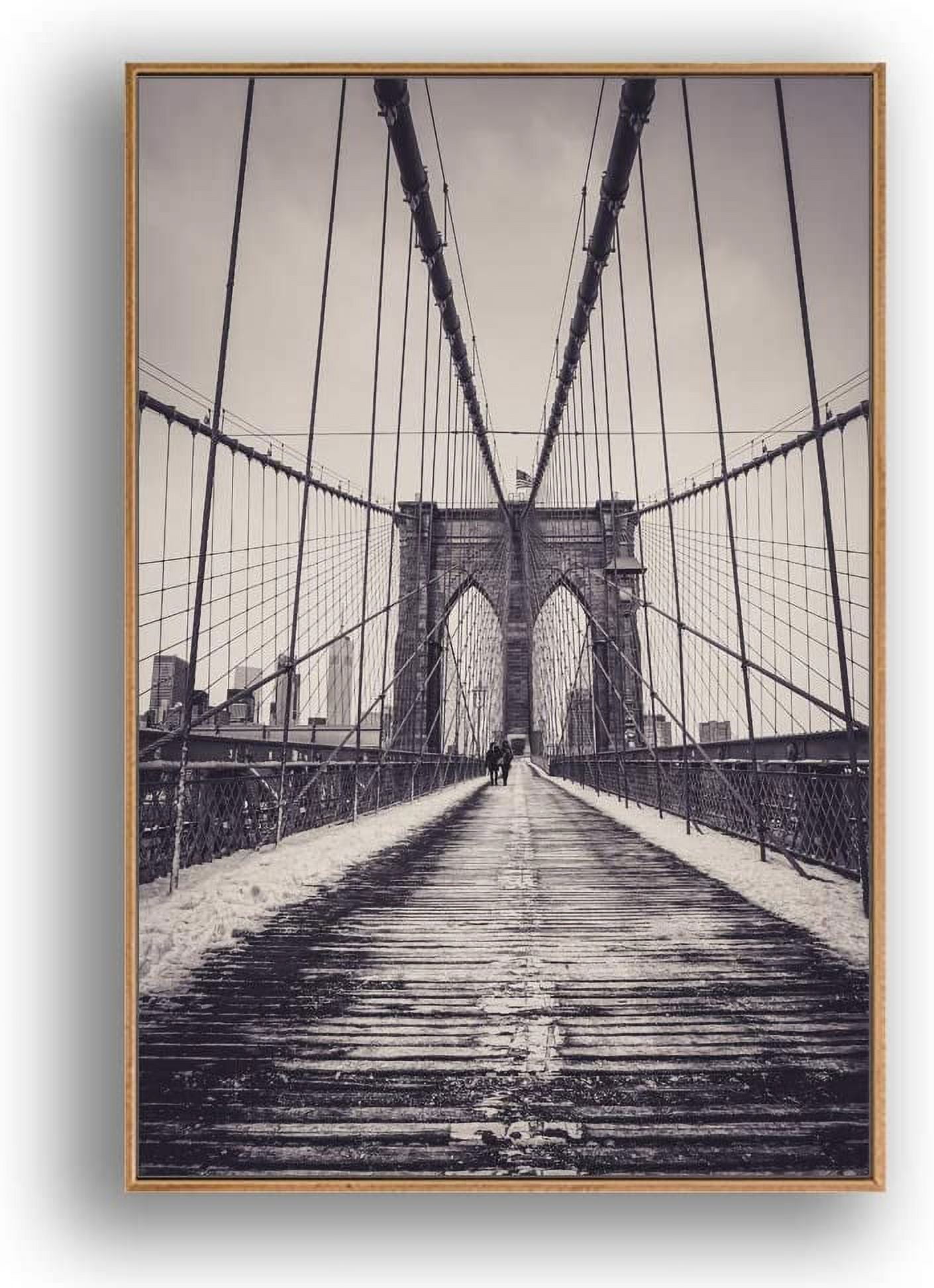 Brooklyn Bridge Black and White Framed Canvas Print, 16" x 24"