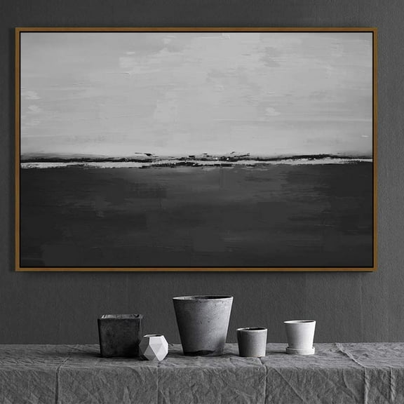 IDEA4WALL Framed Canvas Wall Art Black And White Abstract Modern Art Mid-Century Geometric Shapes Landscape Artwork Print Contemporary for Living Room, Bedroom, Office - 24"x36" Natural