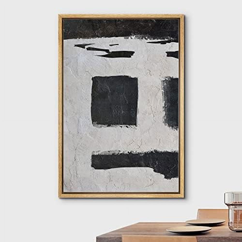 IDEA4WALL Framed Canvas Wall Art Black and White Cracked Paint Stroke
