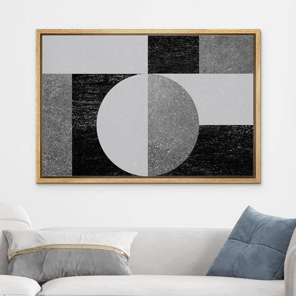 IDEA4WALL Framed Canvas Wall Art Black and White Geometric Sphere Collage Abstract Shapes Modern Art Chic Relax/Calm Mid-Century Print for Living Room, Bedroom, Office - 24"x36" Natural