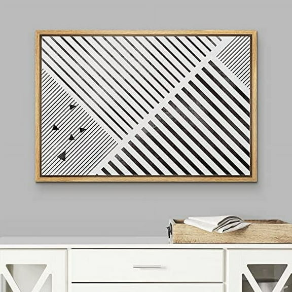IDEA4WALL Framed Canvas Wall Art Black and White Triangle and Line Collage Abstract Shapes Paint Modern Nordic Relax/Calm Dark Print for Living Room, Bedroom, Office - 24"x36" Natural