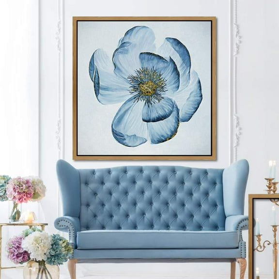 IDEA4WALL Framed Canvas Wall Art Blooming Blue Flower with Yellow Stigma Floral Plants Watercolor Modern Art Natural Artwork Print for Living Room, Bedroom, Dining Room -