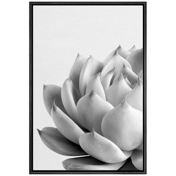 IDEA4WALL Framed Canvas Wall Art Blooming Succulent Botanical Art Black And White Desert Plants Floral Photography Print Rustic Minimal for Living Room, Bedroom, Office - 24"x36" Black