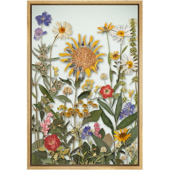 IDEA4WALL Framed Canvas Wall Art Botanical Floral Arrangement with Vibrant Dried Flowers Art Colorful Plants Wildflowers Print Rustic Minimal for Living Room, Bedroom, Office - 24"x36" Natural