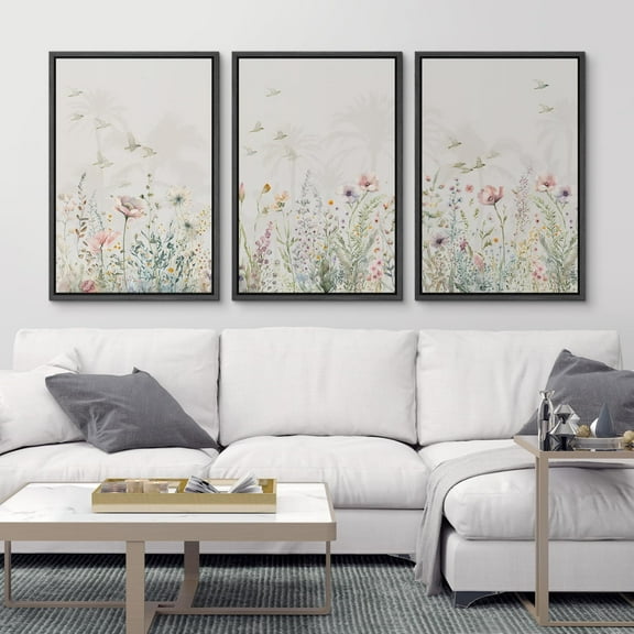 IDEA4WALL Framed Canvas Wall Art Botanical Floral With Birds Watercolor Illustrations Vivid Botanical Print Minimalism Room Decor Relax/Calm for Living Room, Bedroom, Office - 16"x24"x3 Black