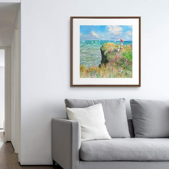 IDEA4WALL Framed Canvas Wall Art Cliff Walk at Pourville by Claude Monet Nature Wilderness Oil Painting Impressionism Rustic Scenic Colorful for Living Room, Bedroom, Office -