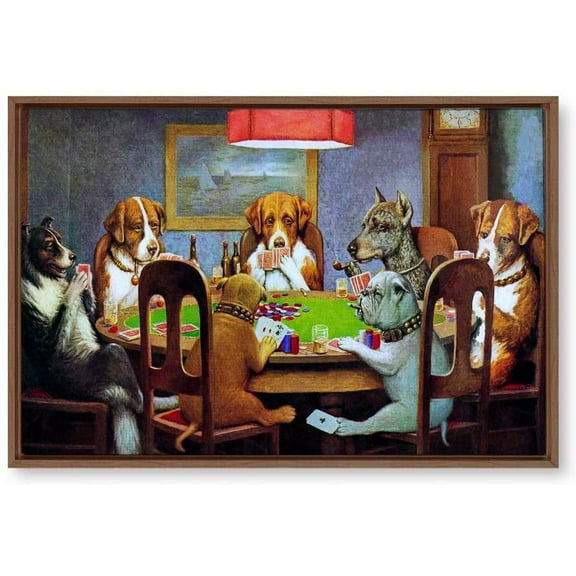 IDEA4WALL Framed Canvas Wall Art Dogs Playing Poker Canvas Prints for Modern Home Decoration Ready to Hang 16"x24" inches