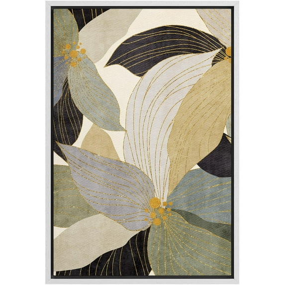 IDEA4WALL Framed Canvas Wall Art Elegant Floral Line Gold & Pastel Colors Illustrations Modern Art Colorful Wildflower Pattern Wall Decor Boho Chic for Living Room, Bedroom, Office - 24"x36" White
