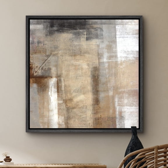 IDEA4WALL Framed Canvas Wall Art Faded Textured Brown, Black & White Color Blocks Abstract Shapes Minimalism Chic Multicolor Print Artwork for Living Room, Bedroom, Office -