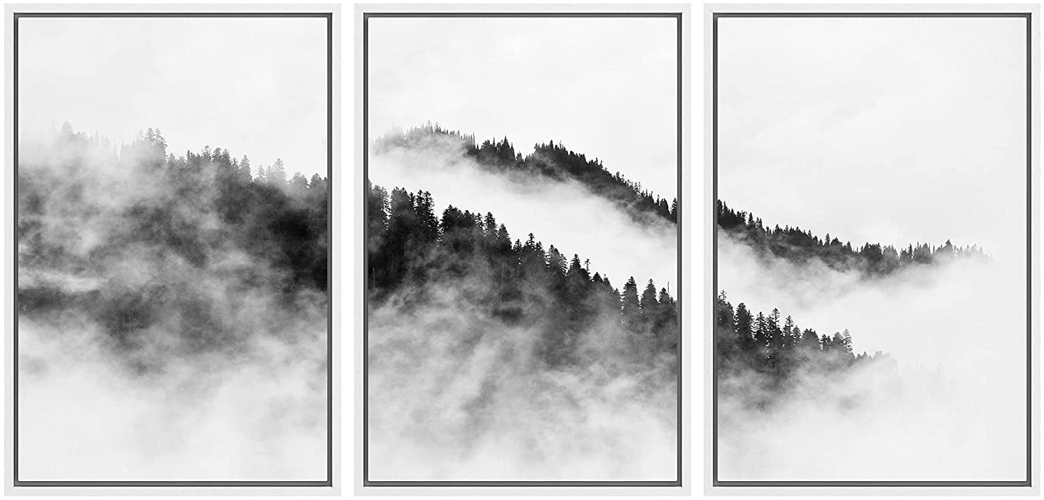 IDEA4WALL Framed Canvas Wall Art Foggy Forest on Mountain Top Landscape ...