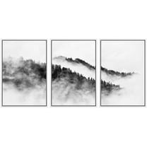 IDEA4WALL Framed Canvas Wall Art Foggy Forest on Mountain Top Landscape Wilderness Photography Abstract Modern Aerial Relax/Calm Black and White for Living Room, Bedroom, Office