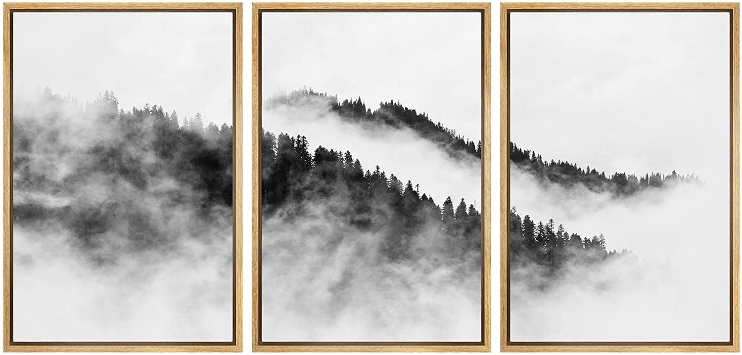IDEA4WALL Framed Canvas Wall Art Foggy Forest on Mountain Top Landscape ...