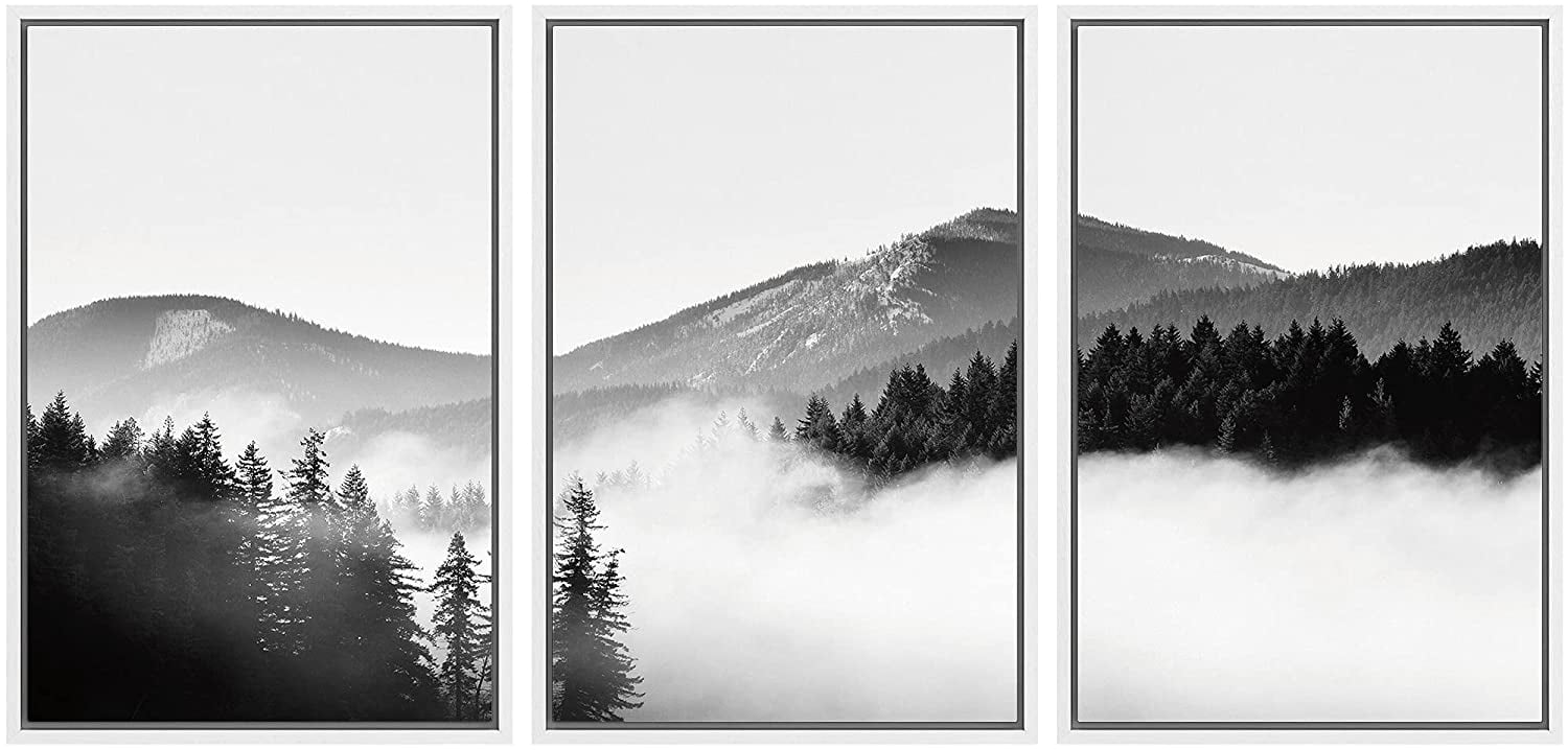IDEA4WALL Framed Canvas Wall Art Foggy Forest and Mountains Landscape ...