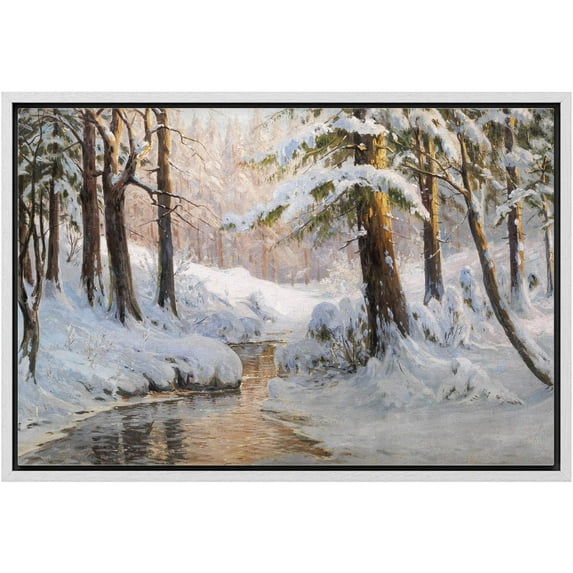 IDEA4WALL Framed Canvas Wall Art Frozen Tree Trunks & River in Winter Landscape Art Rustic Nature Wilderness Forest Scenery Print Relax/Calm for Living Room, Bedroom, Office - 24"x36" White