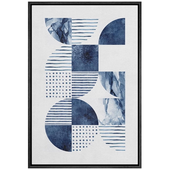 IDEA4WALL Framed Canvas Wall Art Geometric Blue Marble Polygons Pattern Modern Art Nordic Minimalism Abstract Digital Art Contemporary Artwork for Living Room, Bedroom, Office - Black 16"x24"