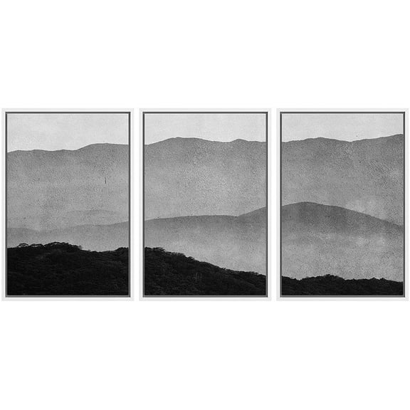 IDEA4WALL Framed Canvas Wall Art Gray Gradient Mountain and Valley Landscape Wilderness Watercolor Minimalism Modern Relax/Calm Black and White for Living Room, Bedroom, Office